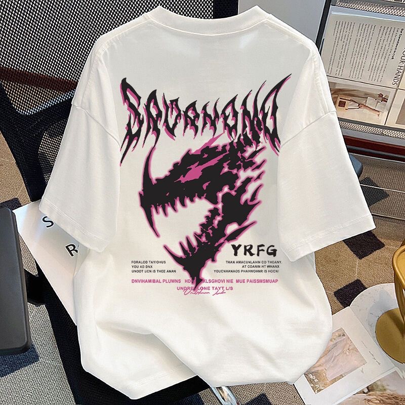 Summer New American Heavyweight Short-Sleeved T-Shirts for Men and Women, Summer Loose Dragon Print Half-Sleeved Versatile Men's Clothing Summer New American Heavyweight Short-Sleeved T-Shirts for Men and Women, Summer Loose Dragon Print Half-Sleeved Versatile Men's Clothing