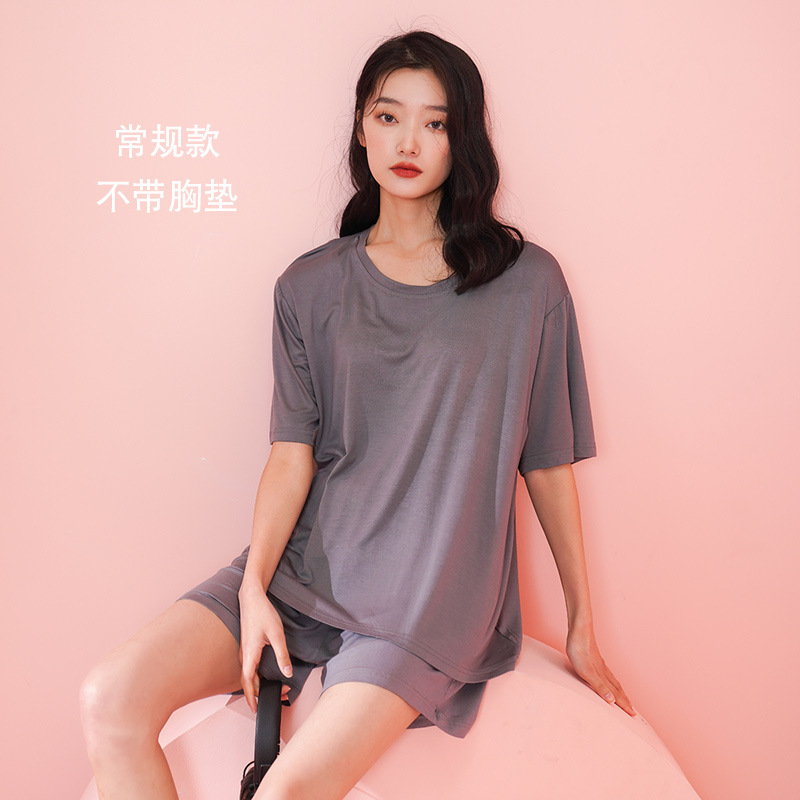 가슴 패드가없는 9803 회색 반팔 반바지