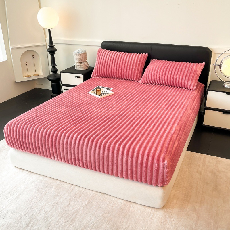New Winter Milk Velvet Pure Color Rabbit Fur Double-Sided Velvet Bedspread Taffeta Fully Surrounded Mattress Protector Cross-Border