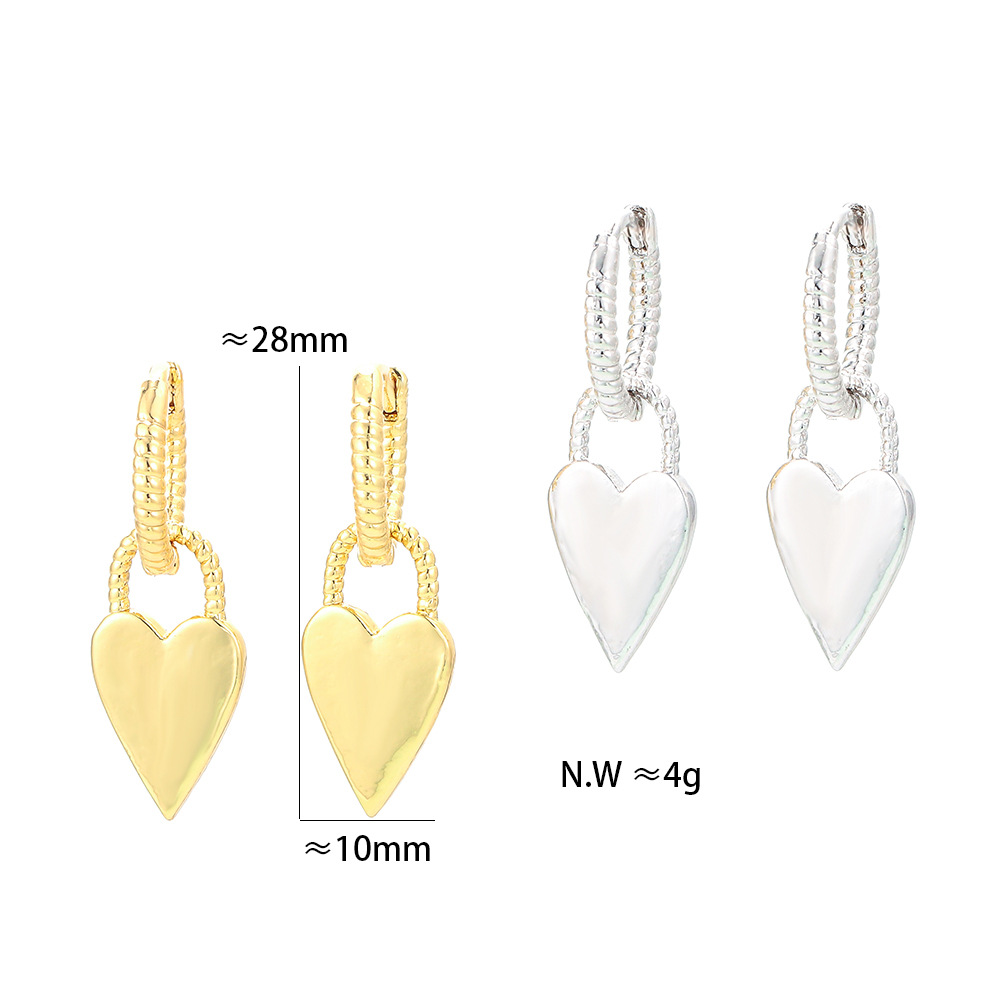 Unisex Gender Plating Design Retro Glossy Love Micro-inlaid Heart-shaped Lock Earrings