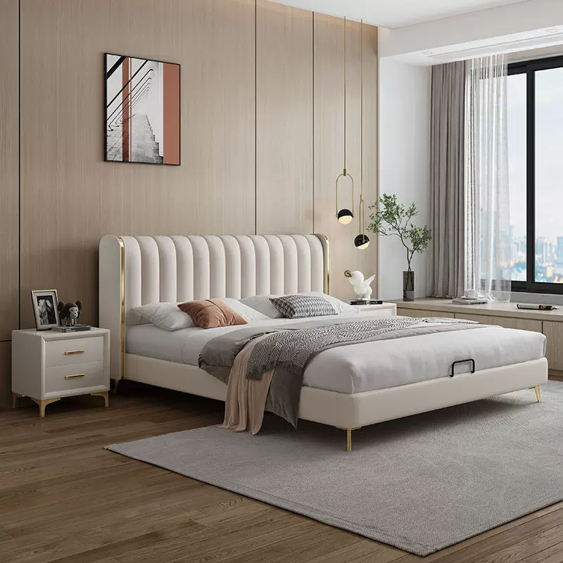 北欧轻奢皮床1.8米单双人床现代简约主卧1.5米奶油风储物批发婚床