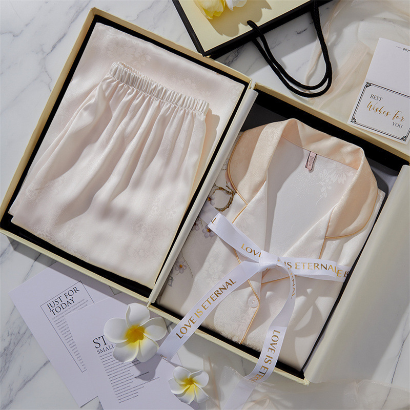 Source Factory Ice Silk Pajamas Women's Spring & Fall High-End Simulated Silk Home Clothes Two-Piece Set 2025 New Style