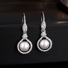 RAKOL 厂家直销热卖女耳饰铜镶嵌AAA锆石珍珠婚纱礼服耳环配饰清