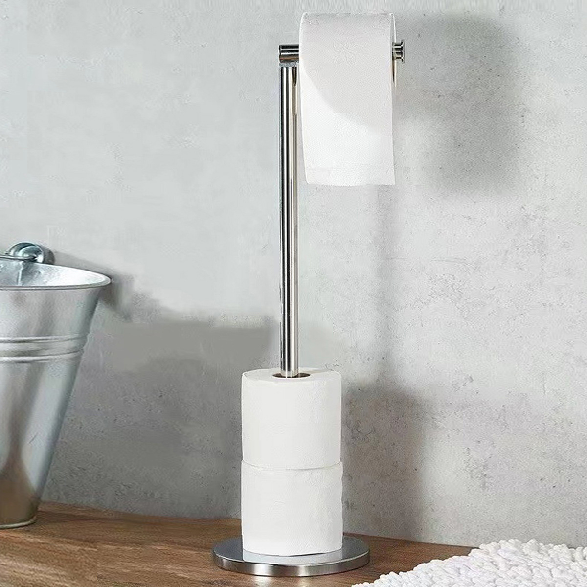 Acero inoxidable transfronterizo vertical toallas de papel de cocina de baño estante de papel de baño móvil estante de papel de baño estante de papel de piso