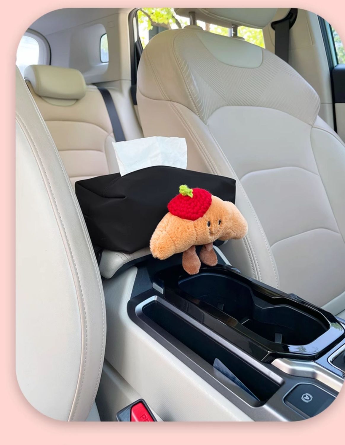 Cute Croissant Car Tissue Bag Creative Car Seat Back Tissue Bag Car Armrest Box Tissue Box for Girls