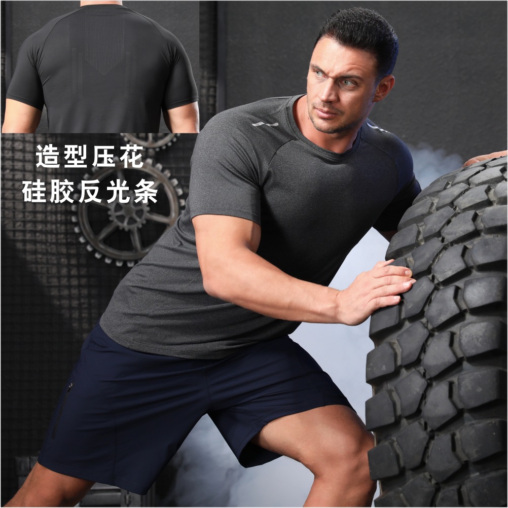 Cross-Border Wholesale Men's Running Fitness Clothing Summer New European and American Style Sports Breathable Casual Short-Sleeved Shirts for Women