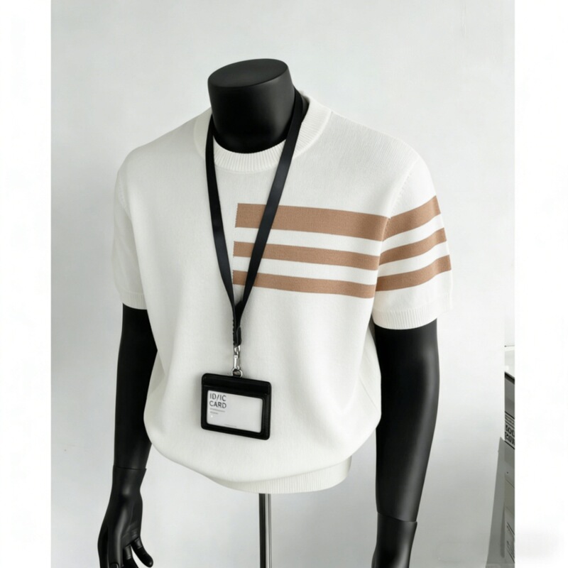 2026 New Korean Style Trendy Versatile Round Neck Knitted Short-Sleeve Color-Blocking Breathable T-Shirt Men's Inner Layer Base Shirt Trendy