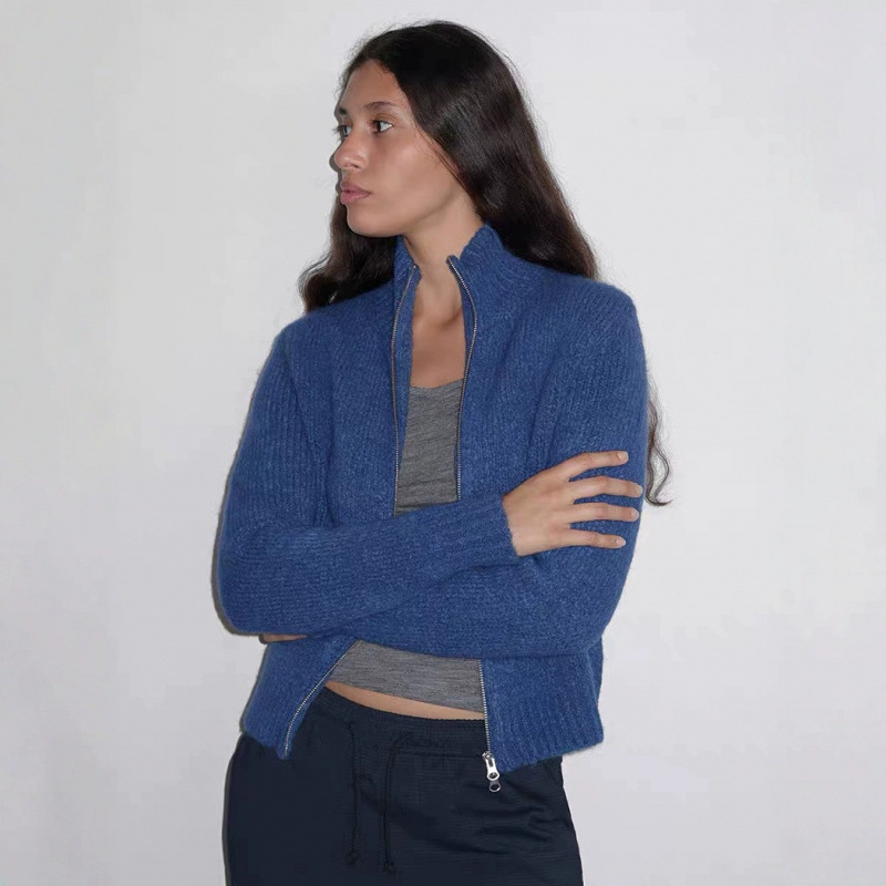 Paloma woolスポットスペイン柔らかいニットジャカードウール混紡ジッパーカーディガンセーター