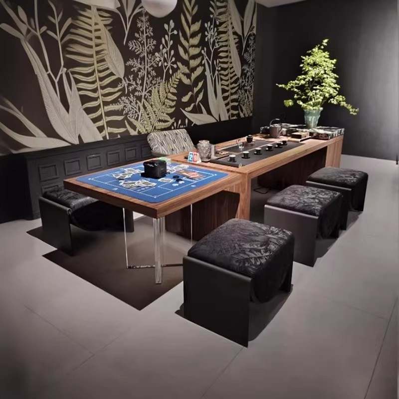 Chinese-style North American black walnut tea table, modern and minimalist design, solid wood, large tabletop, tea preparation table, and integrated leisure table