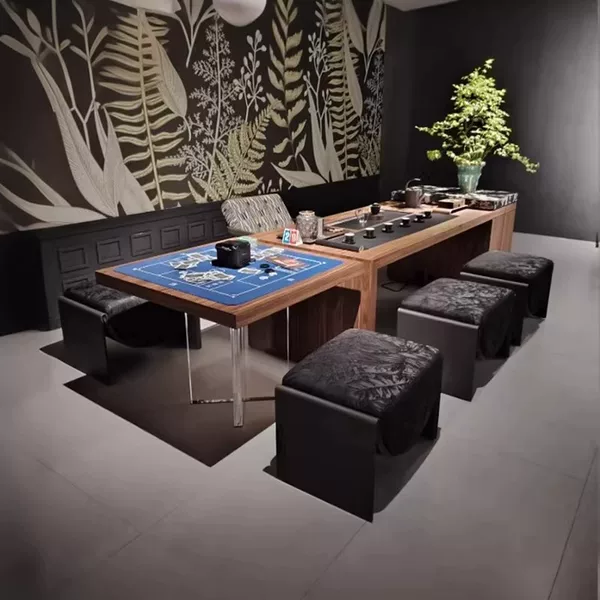 Chinese-style North American black walnut tea table, modern and minimalist design, solid wood, large tabletop, tea preparation table, and integrated leisure table