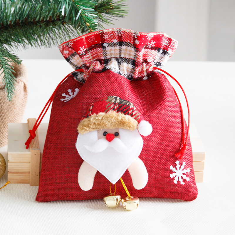 Nueva bolsa de regalo de decoración navideña, bolsa de regalo, campana de lino navideña, bolsa de regalo de dibujos animados, bolsa de dulces, trineo de coche