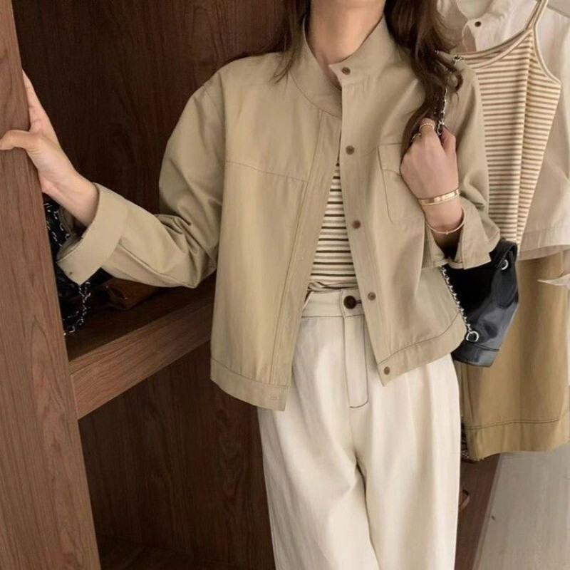 日雑風復古工装シャツコート女性春秋デザイン感の短い外着上着韓国版カーディガンシャツブーム|undefined