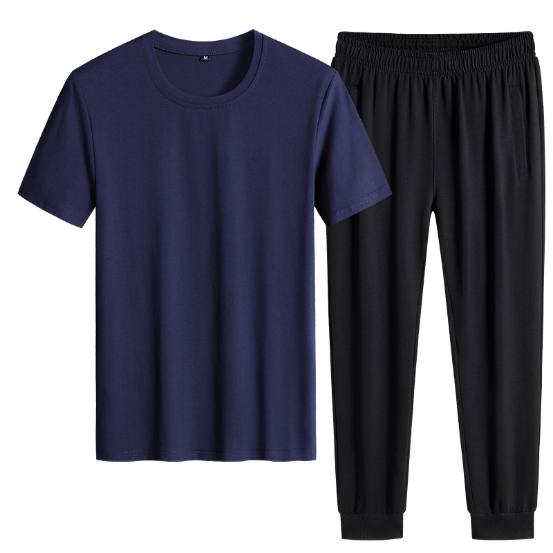 Trajes deportivos de verano delgados pantalones de manga corta de dos piezas de ropa de hombre casual camiseta de color sólido ropa deportiva se puede imprimir