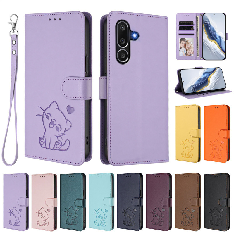 Cross-Border Applicable Samsung A17 Mobile Phone Leather Case Creative Embossed Heart Cat S25 Ultra Flip Card Protective Case Cross-Border Applicable Samsung A17 Mobile Phone Leather Case Creative Embossed Heart Cat S25 Ultra Flip Card Protective Case