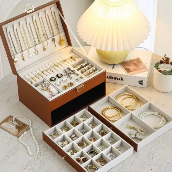 Jewelry storage box high-end necklace earrings gold jewelry bracelet large capacity multi-layer drawer storage box