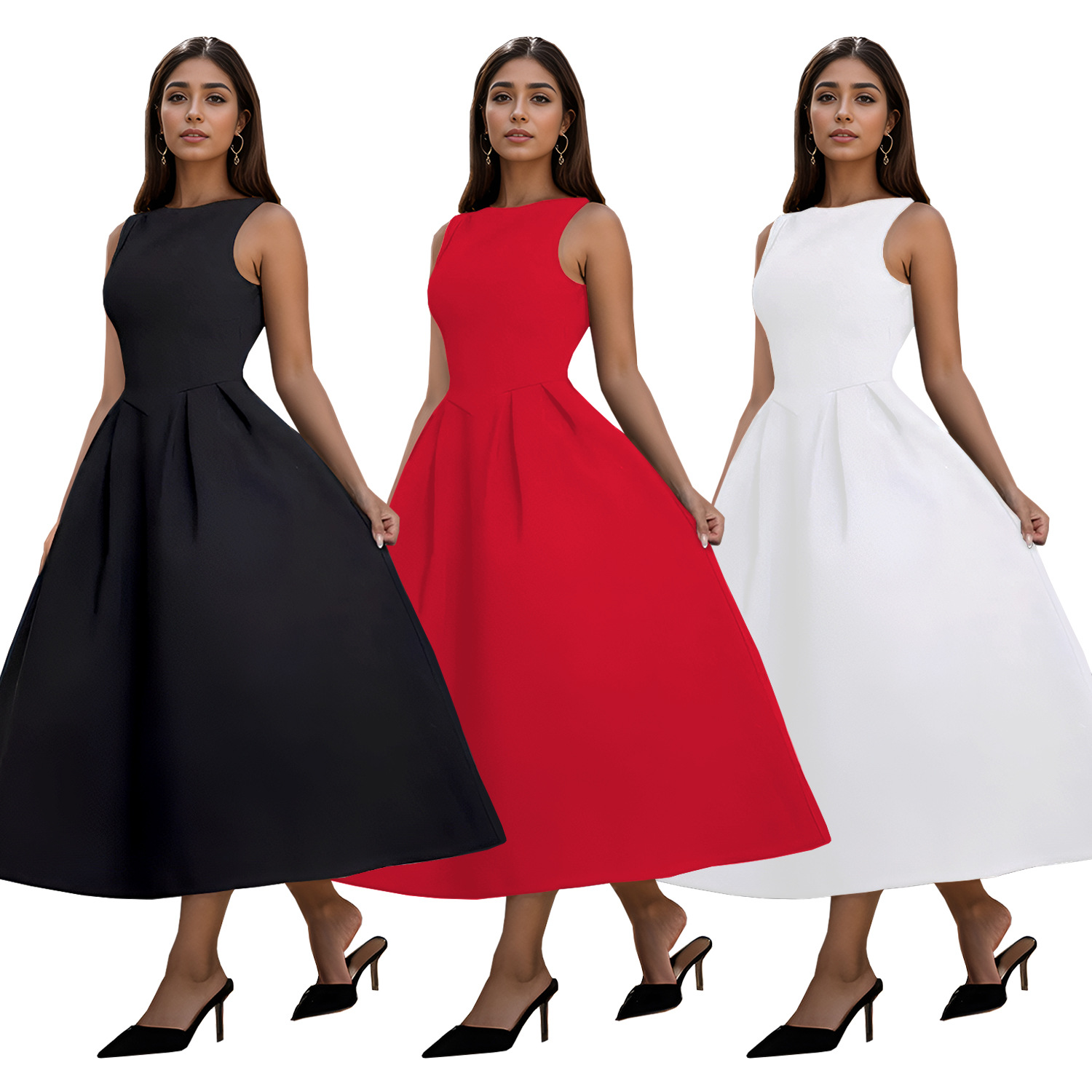 C7145 Aliexpress transfronterizo Amazon Europa y América de moda de mujer retro francés sin mangas vestido largo