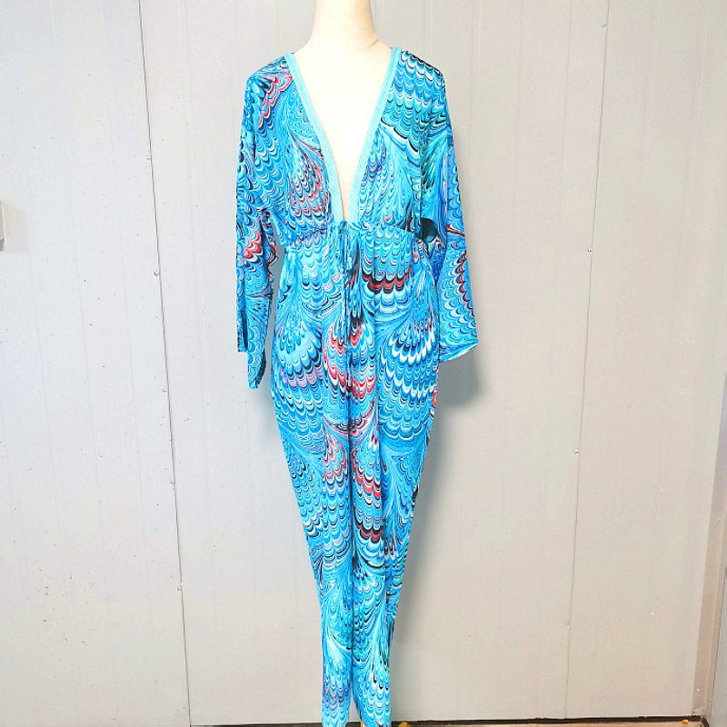 5d128 europeo y americano de secado rápido impreso cardigan suelta falda de vacaciones bikini protección solar camisa traje de baño blusa para mujeres