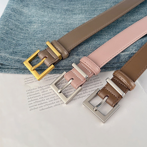 New Genuine Leather Women's Belt Retro Simple Women's Belt Match Jeans Casual Pants Width 2.8cm Factory Stock