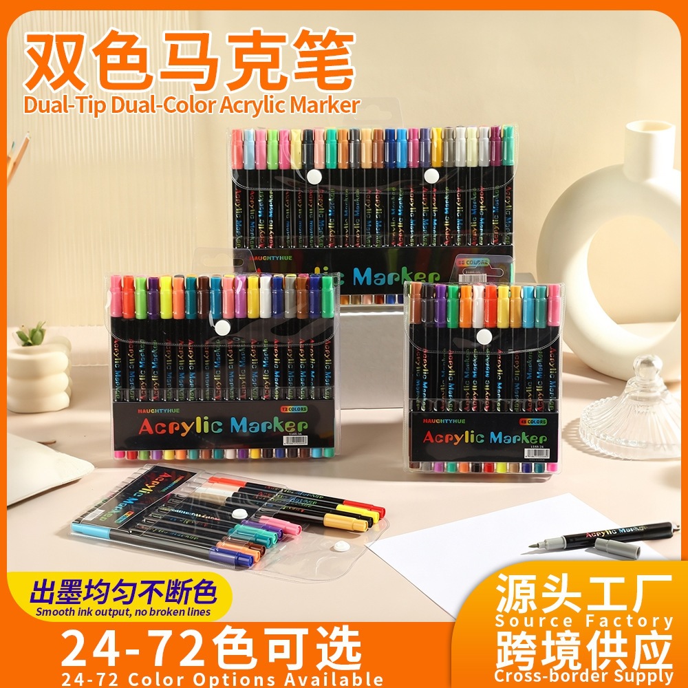 Cross-border dual-tip, dual-color acrylic marker set, featuring soft tips for layering colors, ideal for hand-drawn graffiti, art painting, and watercolor painting