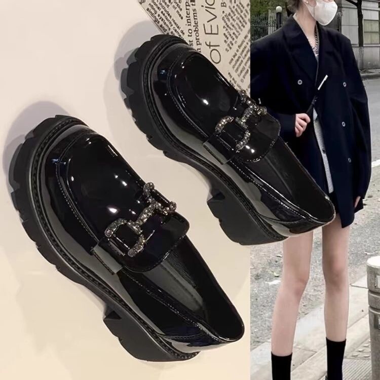 Genuine foreign trade soft leather thick-soled loafers for women, 2026 autumn and winter new style, spring and autumn British style versatile small leather shoes