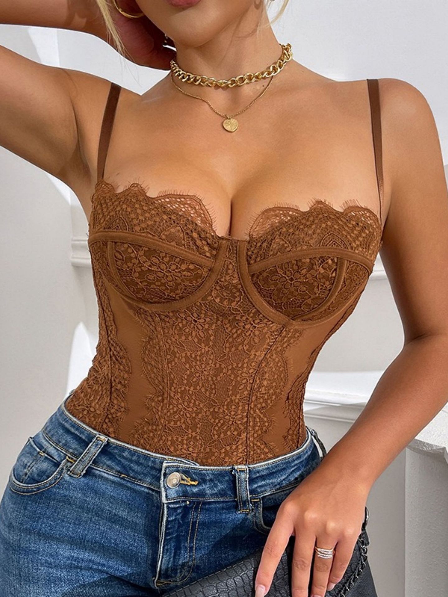 Europa y América Amazon puro deseo sexy encaje de acero anillo espalda descubierta esbelta camisole