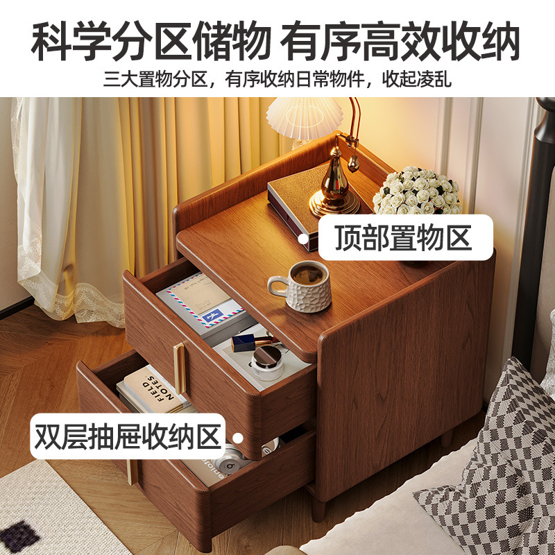 Mesita de noche de madera maciza, habitación de alquiler para el hogar, armario de almacenamiento para el dormitorio, armario de almacenamiento junto a la cama de lujo ligero integrado