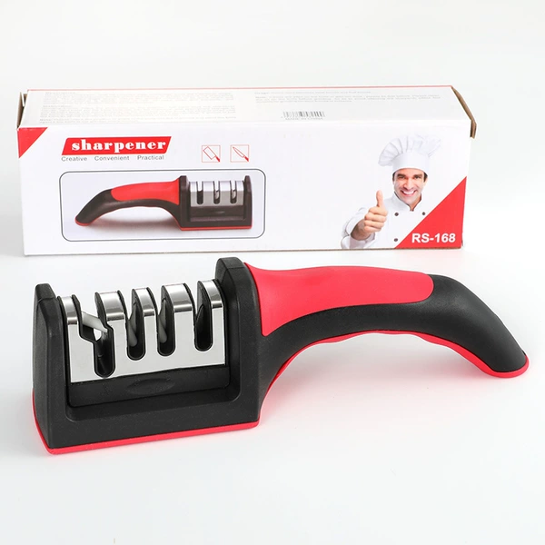 Four-stage knife sharpener with curved handle fully covered with rubber★[Color Box]★