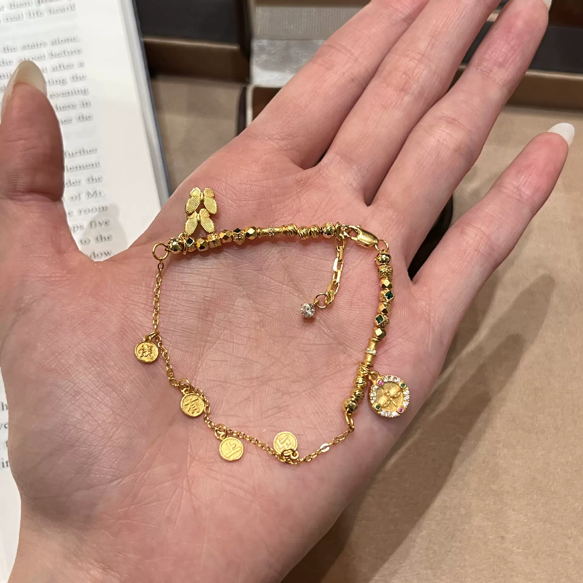 爆款S925银镀金盘缠手链蝴蝶拼接马上有钱轻奢高级感网红手饰批发