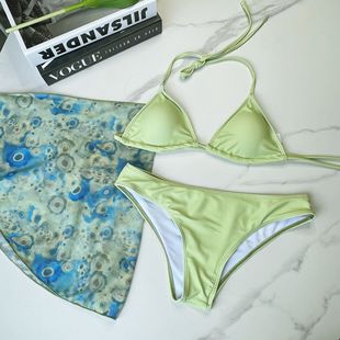 2024 European and American New Sexy Bikini Bikini Swimsuit Three-Piece Skirt Swimsuit Amazon AliExpress