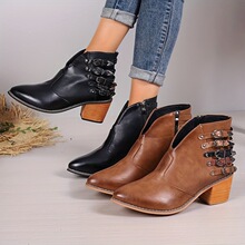 B 33117 Rivet Buckle Wooden Heel Boots í����ѥ �羳ŷ