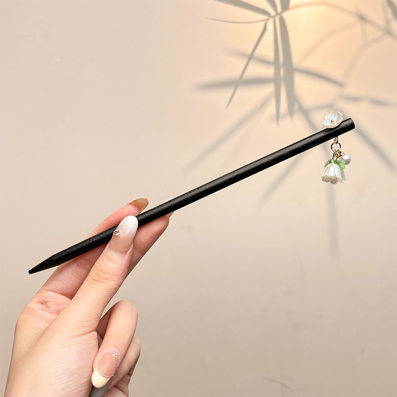 天然黑檀木发簪女清冷感发饰玉兰花步摇簪子古风旗袍头饰日常盘发|undefined