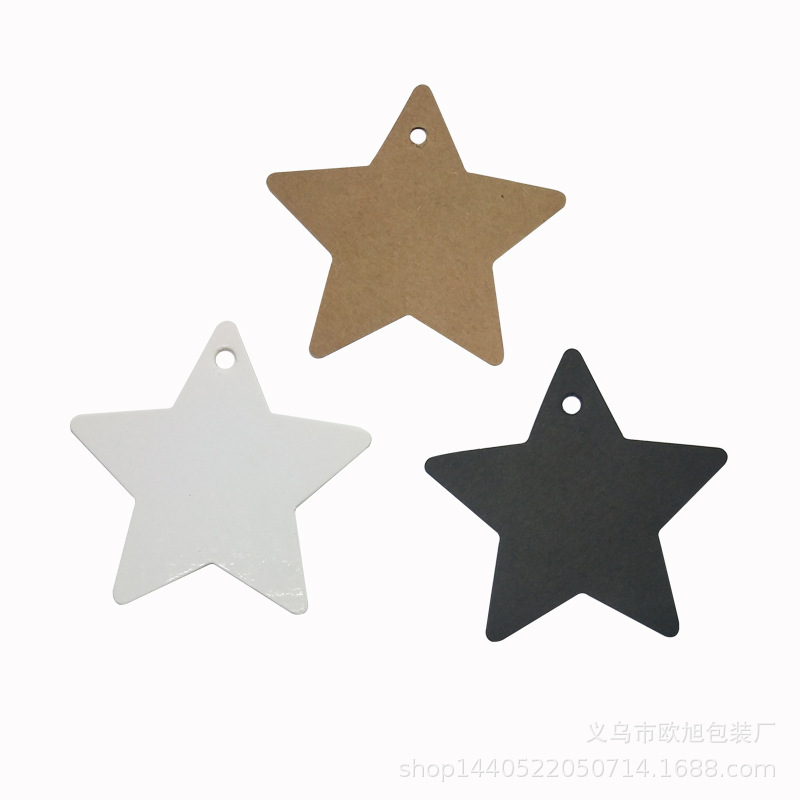 牛皮纸五角星小标签6*6 黑卡白卡手绘书签手工皂吊牌手工制作挂件