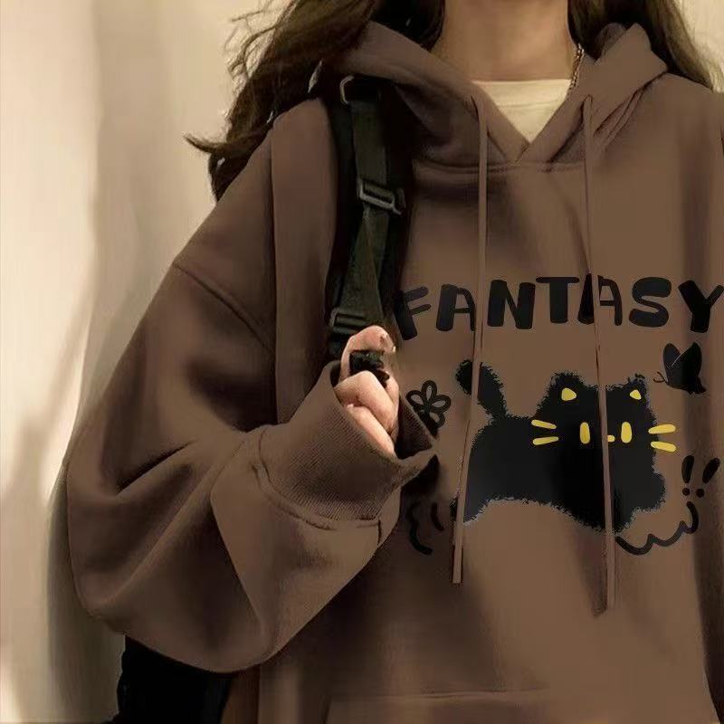 中长款连帽薄款卫衣女秋冬新款慵懒风设计感宽松套头上衣外套|undefined