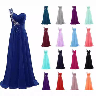 Chiffon single shoulder European and American sexy slim evening dress long dress Amazon AliExpress 2025 spring new