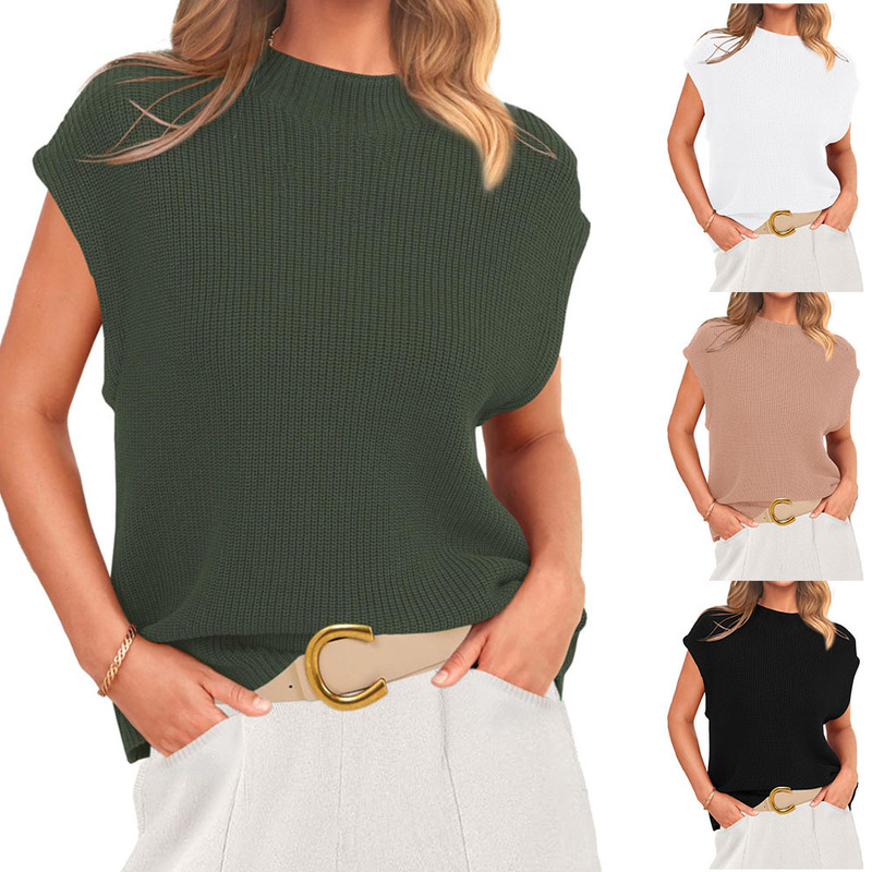Amazon Europe and the United States cross-border foreign trade 2024 high collar sleeveless sweater short hat sleeve knitted rib pullover vest Amazon Europe and the United States cross-border foreign trade 2024 high collar sleeveless sweater short hat sleeve knitted rib pullover vest