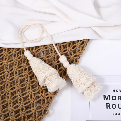 Beige long fringe trim pure cotton double layer fringe curtain home textile bag hanging accessories wholesale 