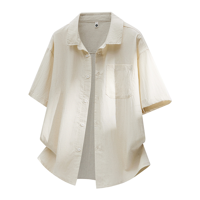 Men's Clothing Men's Old Fashion Style Brown Linen Shirt Summer Vacation Wear Ice Silk Sun Protection Casual Short Sleeve Shirt For Married Men_viptrois.com