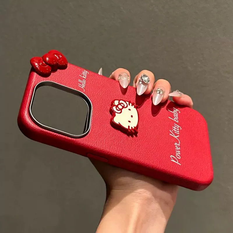Чехол для телефона (Apple), совместим с iPhone 11–17, красный с бантом Hello Kitty