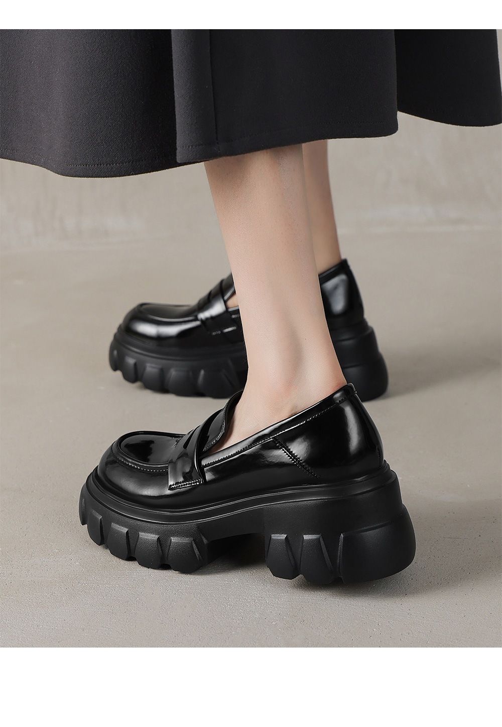 Giày loafer nữ đế xuồng cao gót phong cách Anh quốc cổ điển — đen chi tiết 12