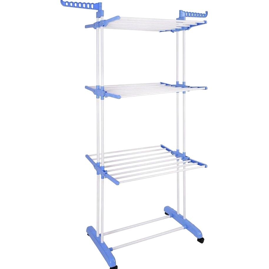 Multi-capa móvil estante de secado toalla estante de secado hogar plegable retráctil piso doble barra de secado rack percha
