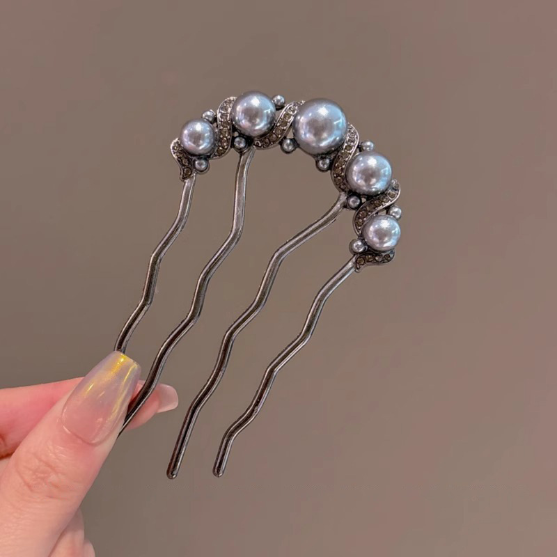 Pein de perlas pinzas de cabello 2024 nuevos cuatro dientes pinzas de cabello fijas artefactos de cabello pinzas de cabello en forma de U pinzas de cabello adornamientos para el cabello