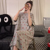 Корейская милая ночная рубашка с короткими рукавами и рисунком «Hello Kitty» для женщин, летние свободные повседневные пижамы, домашняя одежда выше колена