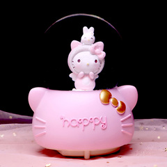 ピンクのかわいいアニメこんにちはKTクリスタルボールオルゴールピンクの発光雪回転オルゴール誕生日プレゼント