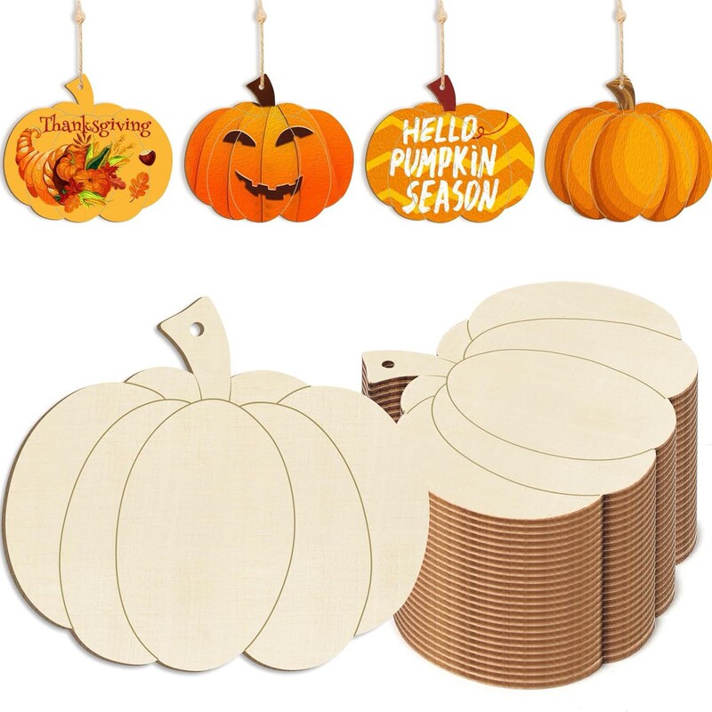 Cross-border wooden pumpkin decorations, painted Halloween and Thanksgiving wooden crafts, decorative hollow-out DIY graffiti