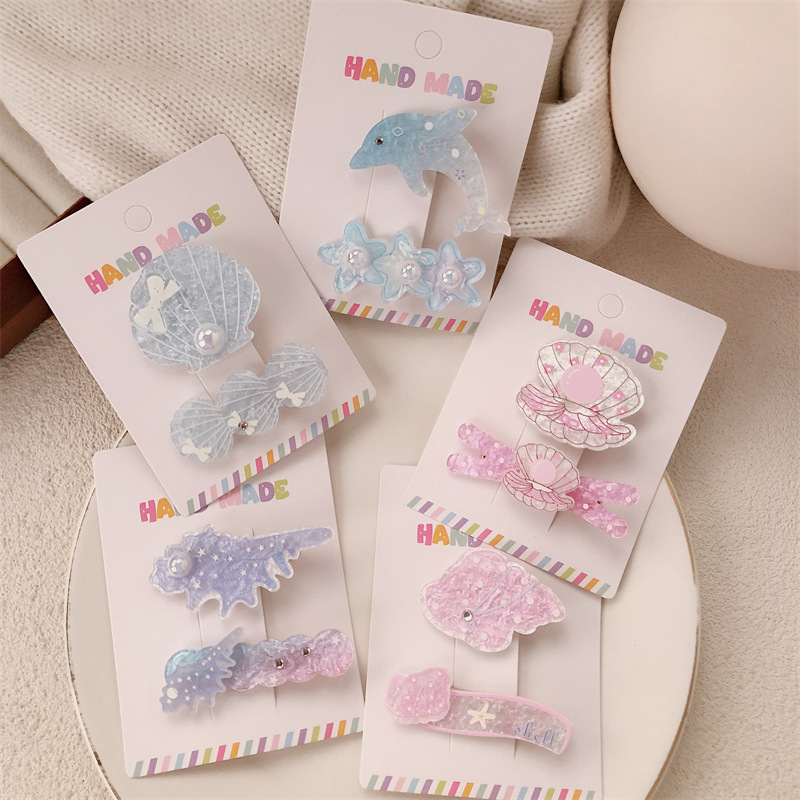 Summer Ocean Series Clip de pico de pato acrílico Clip de pelo roto de niña dulce Clip de flequillo de concha de perlas Accesorios para el cabello al por mayor image 1