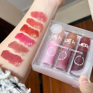 Herorange Colorful Cream Lip Mud Set Three-Pack Lipstick Lip Glaze Student Replacement Whitening Affordable Price