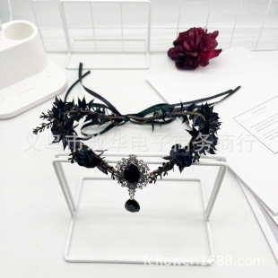 New Mori Flower Crown Headband Halloween Gothic Headwear Vintage Elf Costume Accessories Eyebrow Drop Wreath