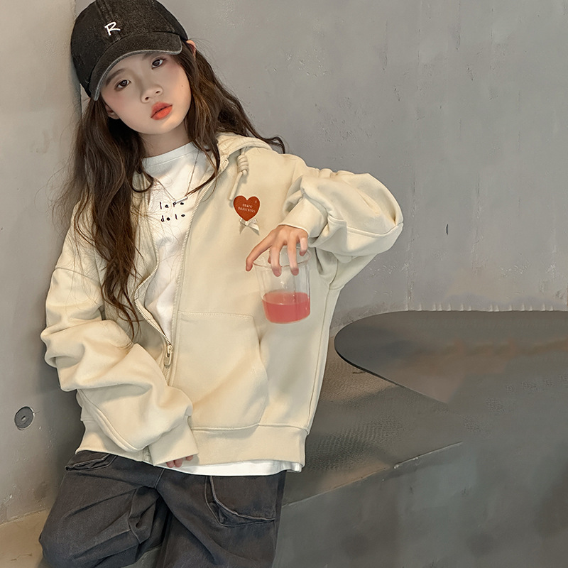 Girls' Outwear 2026 Spring & Fall New Style Kidsren's Casual Sports Style Hooded Sweatshirt Cardigan Loose Kidsren's Clothing Top