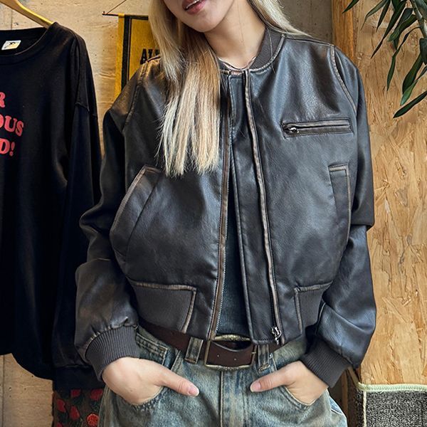 Handmade Vintage American-Style Short Biker Leather Jacket for Women, New Retro Melard Coat with Long Sleeves, Versatile Top