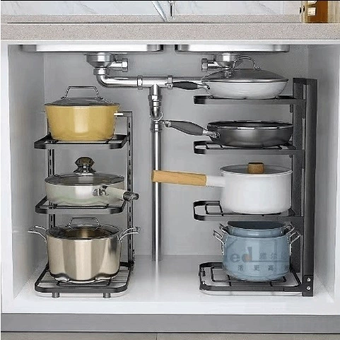 Кухонная полка для кастрюль, многослойная полка для хранения, многофункциональная полка для хранения кастрюль под раковиной, напольная полка для кастрюль на столешнице, шкаф
